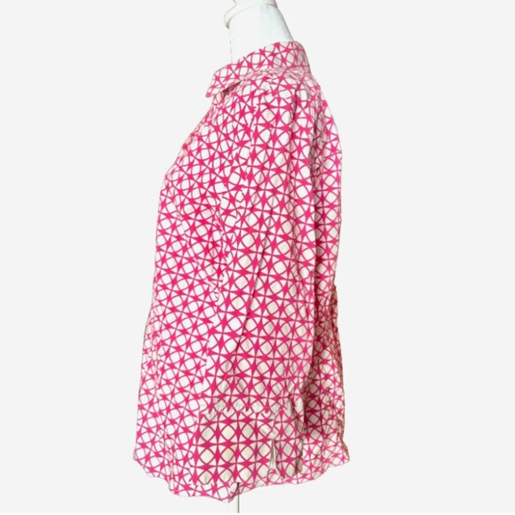 Chico’s Women’s Size 2 (L) Pink White Geometric Print Button-Down Blouse - Picture 5 of 9